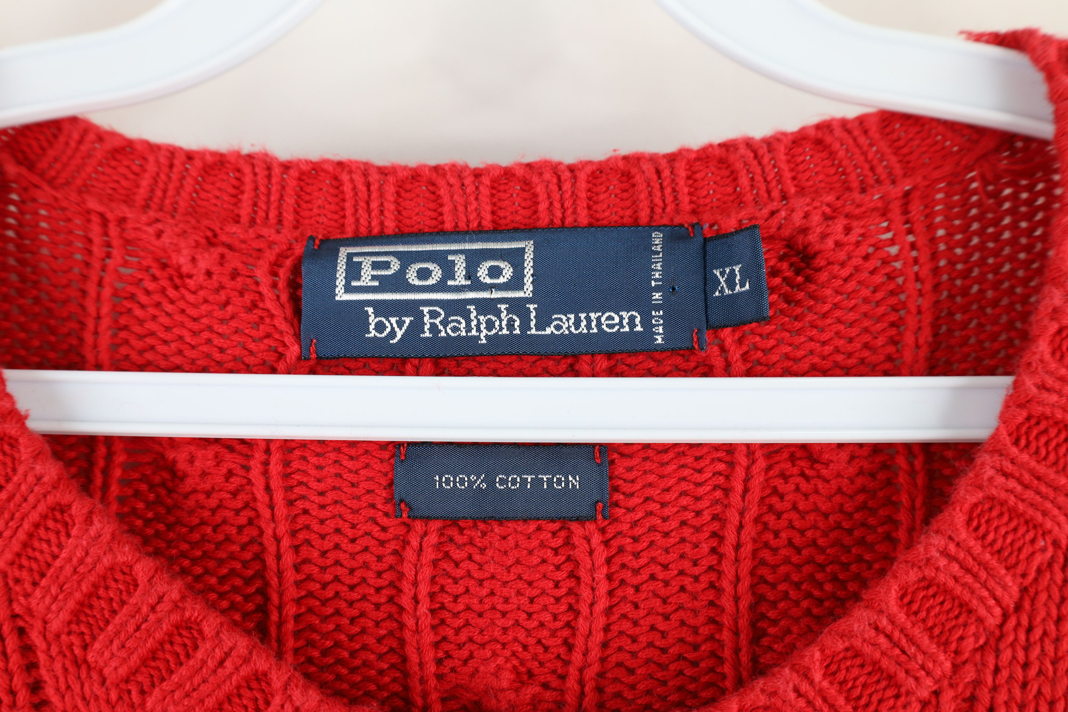 Polo Ralph Lauren Vintage 90s Ralph Lauren Cable Knit Crewneck Sweater Red Size US XL / EU 56 / 4 - 5 Thumbnail