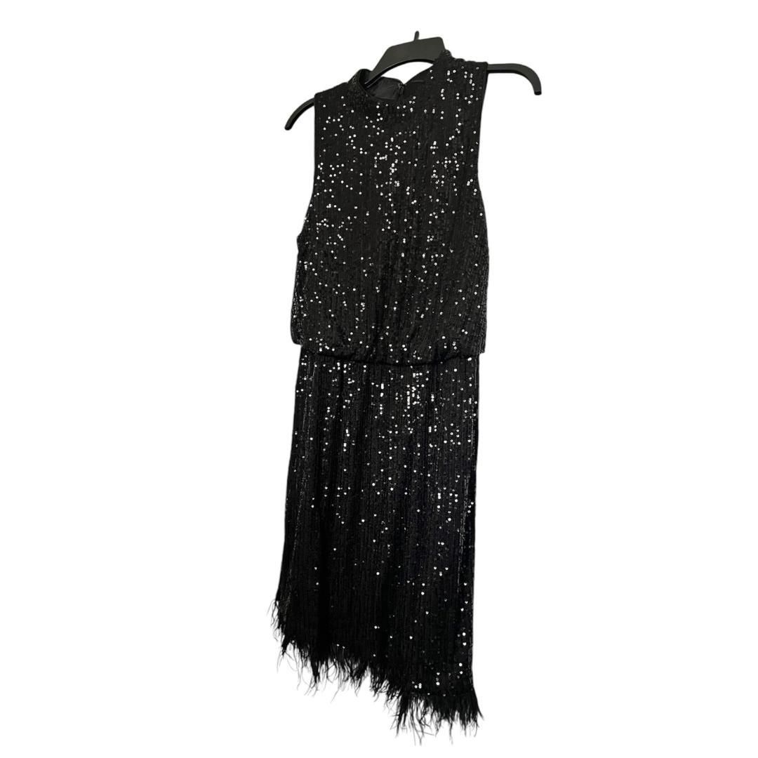 Nanette Lepore Nanette Lepore Womens Black Feather Trim Sequined High Neck Size XL / US 12-14 / IT 48-50 - 3 Thumbnail