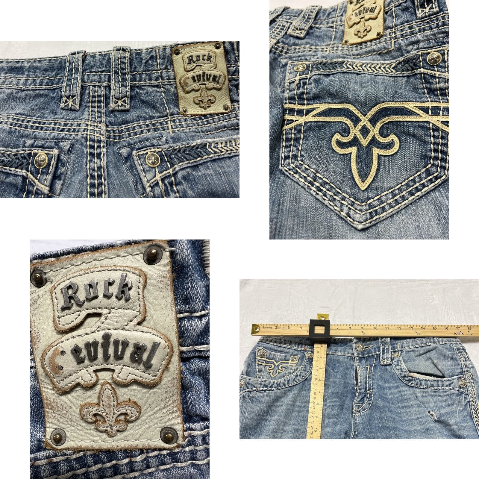 Vintage VINTAGE? ROCK REVIVAL Royce MEN'S 32 x 30 DISTRESSED STRAIGHT LEG BLUE JEANS Size US 32 / EU 48 - 9 Thumbnail