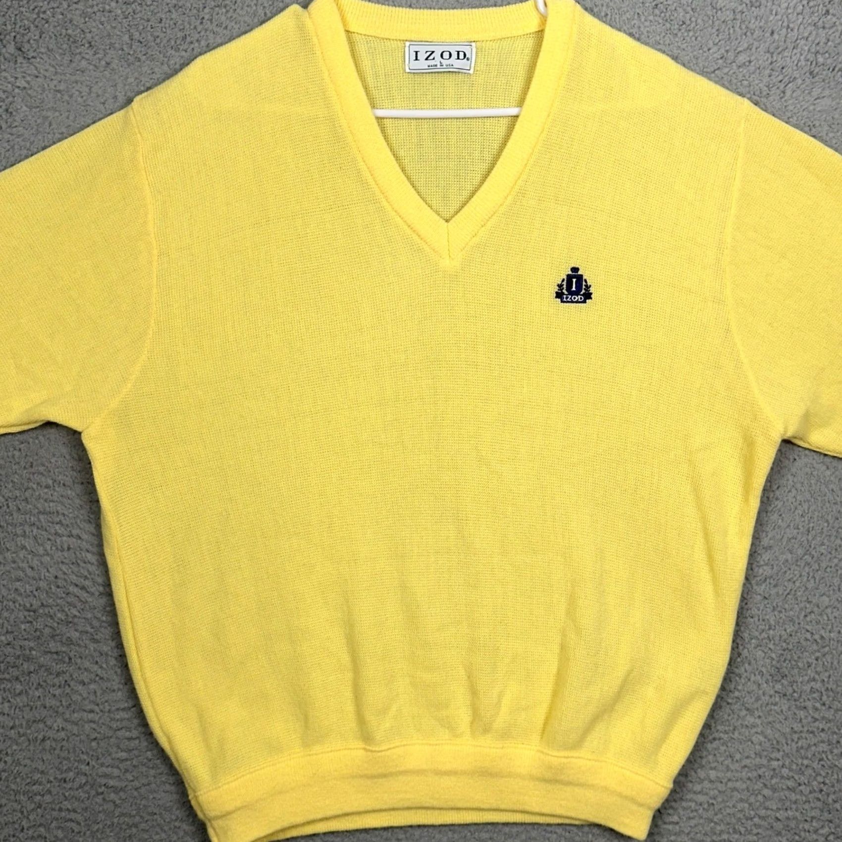 Izod VINTAGE IZOD Sweater Mens L Yellow V-Neck Knit Logo Pullover Long Sleeve Classic Preppy Size US L / EU 52-54 / 3 - 3 Thumbnail