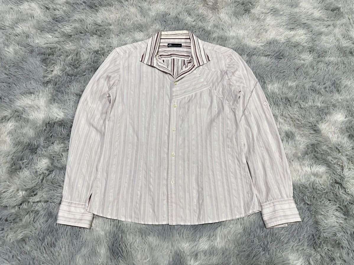 Tornado Mart 🔥Y2K Zero By Tornado Mart Shirt Reverse Striped Asym Patch Size US M / EU 48-50 / 2 - 1 Thumbnail
