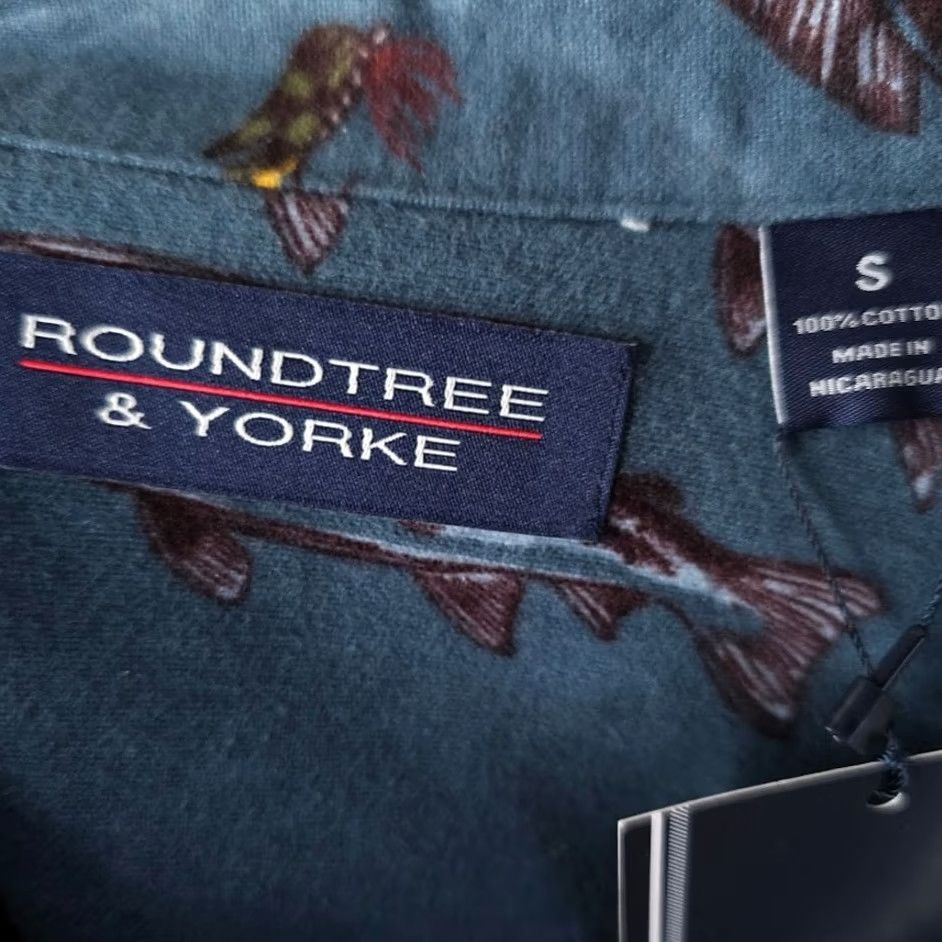 Roundtree & Yorke Roundtree & Yorke Fly Fishing Shirt Mens Size Small Blue All Over Print Button-Down Collared Long Sleeve Cotton Size US S / EU 44-46 / 1 - 5 Thumbnail