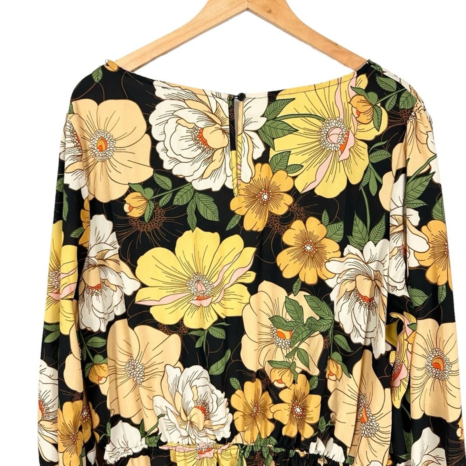 Forever 21 Forever21 Black Yellow Long Sleeve Floral Romper Size 1X Size 38" / US 16 / IT 52 - 6 Thumbnail