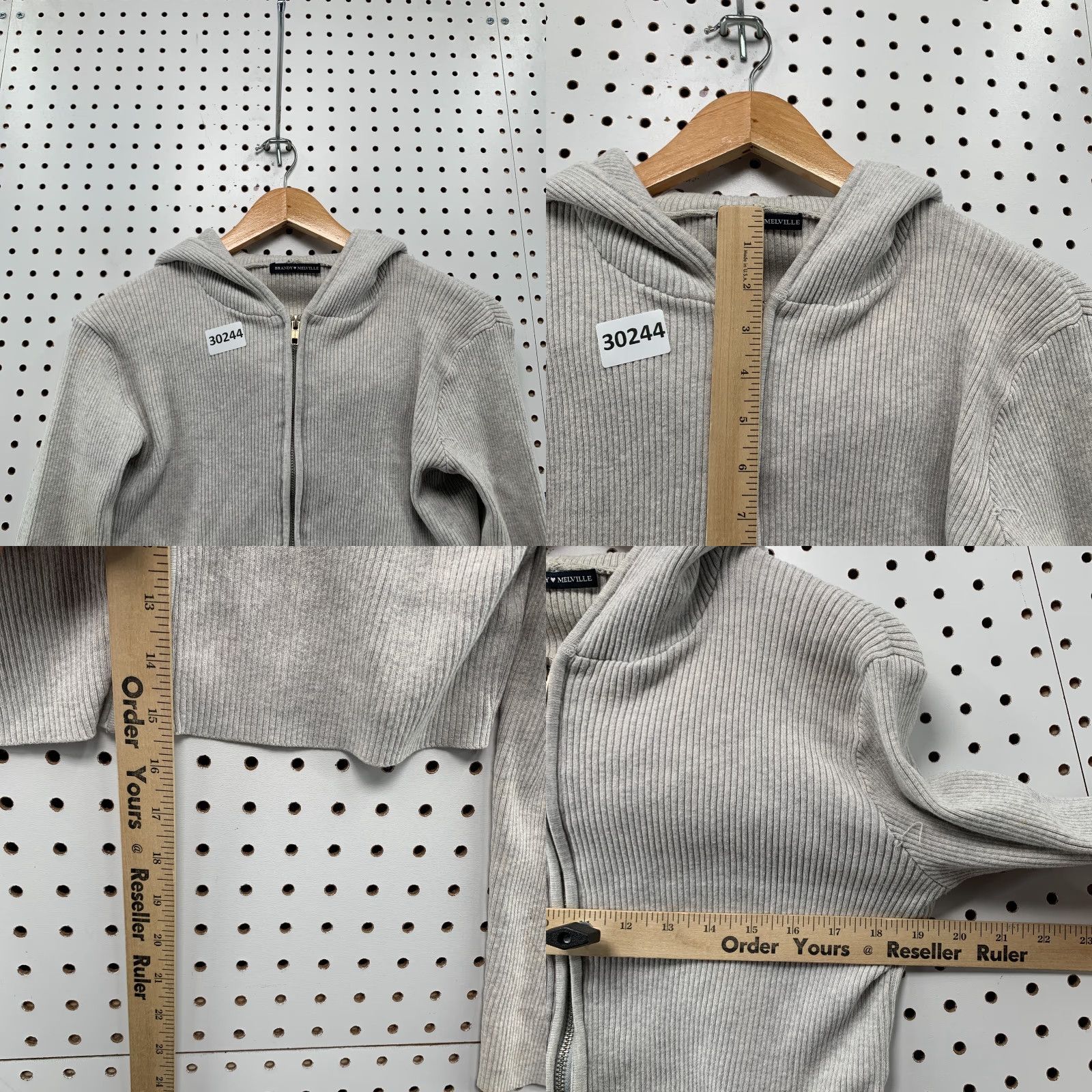 Brandy Melville Brandy Melville Hoodie Womens One Size Gray Rib Knit Crop Zip Hooded Size ONE SIZE - 8 Thumbnail