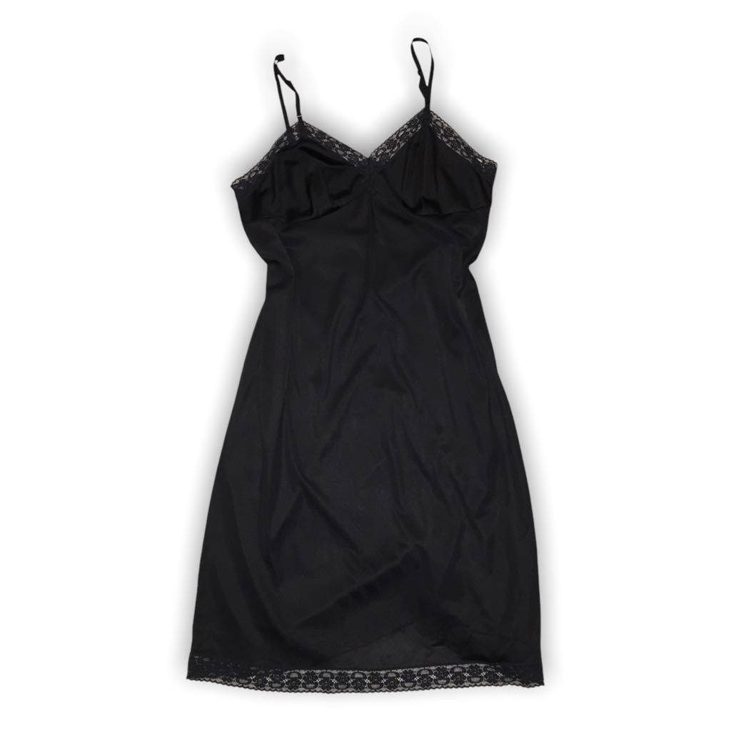 Other VINTAGE 70s Black Satin Slip Dress Lace Lingerie Midi MED/LG Size L / US 10 / IT 46 - 4 Thumbnail