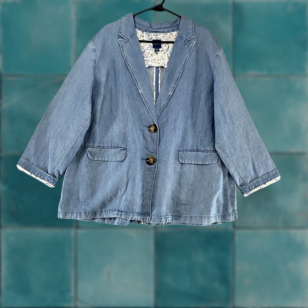 J. Jill J Jill Denim Blazer Womens XL Petite Light Blue Two Button Chambray Linen Jacket Size XL / US 12-14 / IT 48-50 - 1 Thumbnail