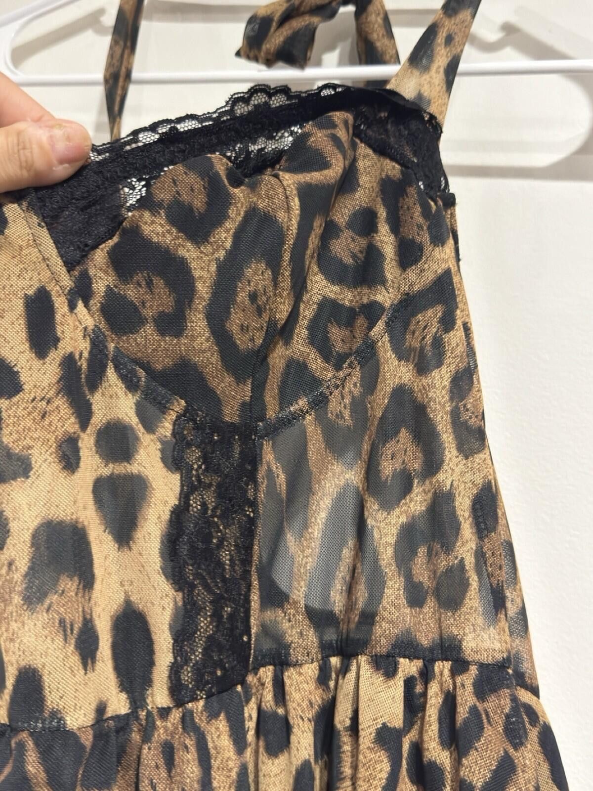 The Unbranded Brand women Leopard Lace Patchwork A-Line Hem Mini Dress Size 1XL Size XL / US 12-14 / IT 48-50 - 9 Thumbnail
