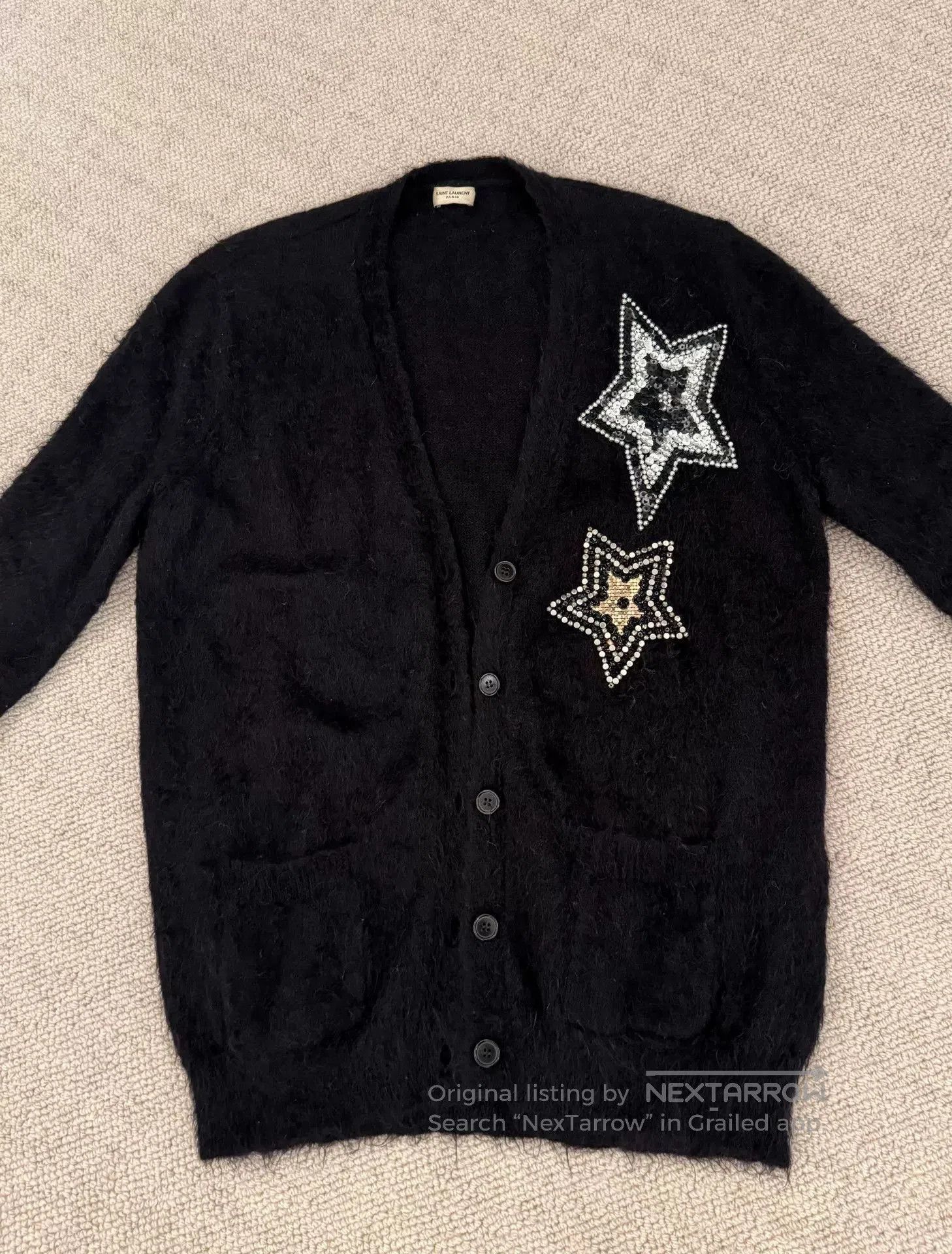 Saint Laurent Paris YSL Saint Laurent Sequined Star Knit Cardigan. Size XS / US 0-2 / IT 36-38 - 2 Thumbnail