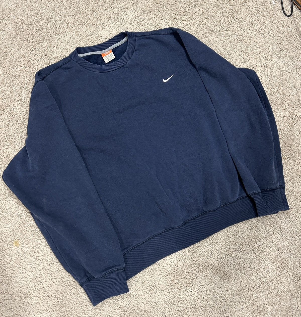 Nike × Vintage Vintage Nike Sweatshirt Navy Blue Swoosh Check Crewneck Y2K Size US XL / EU 56 / 4 - 1 Thumbnail