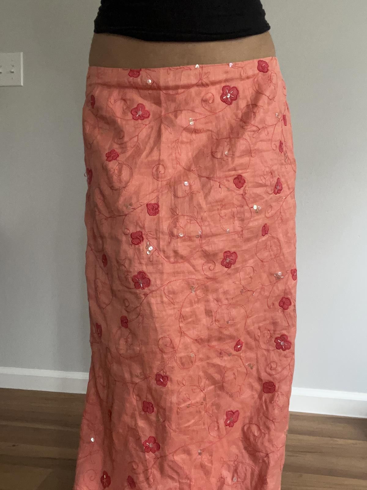 Ann Taylor Women orange floral linen low rise skirt Size 34" / US 12 / IT 48 - 6 Thumbnail