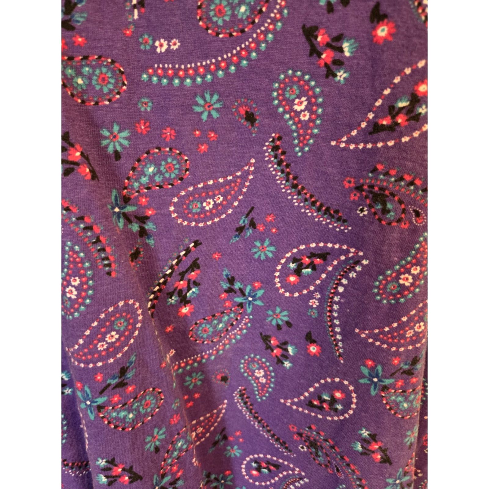 Vintage Woman Within Purple Paisley Floral Print Long Sleeve Casual Top Shirt 1X Womens Size XL / US 12-14 / IT 48-50 - 3 Thumbnail