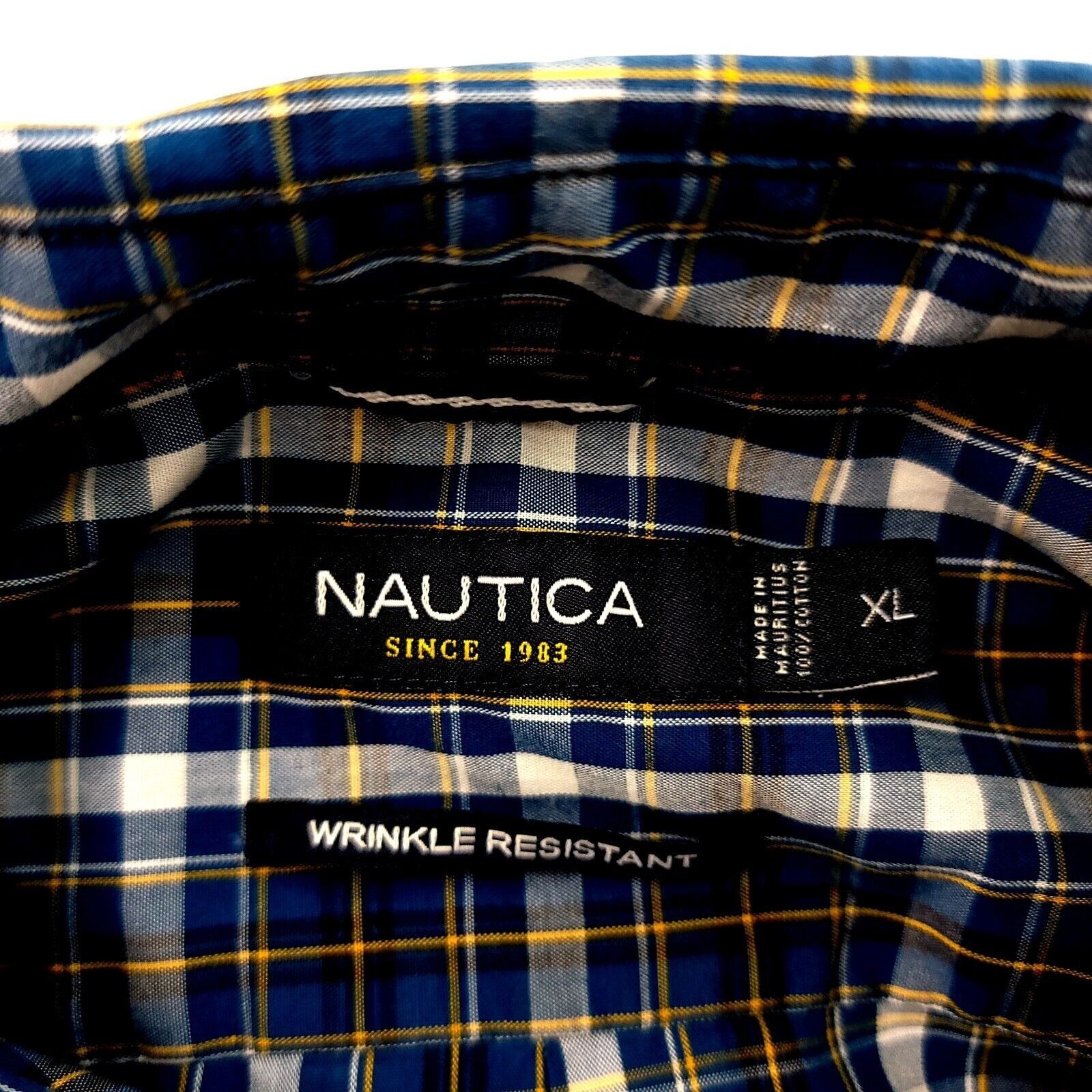 Nautica Nautica Wrinkle Resistant Blue Yellow Plaid XL Cotton Collar Size US XL / EU 56 / 4 - 7 Thumbnail