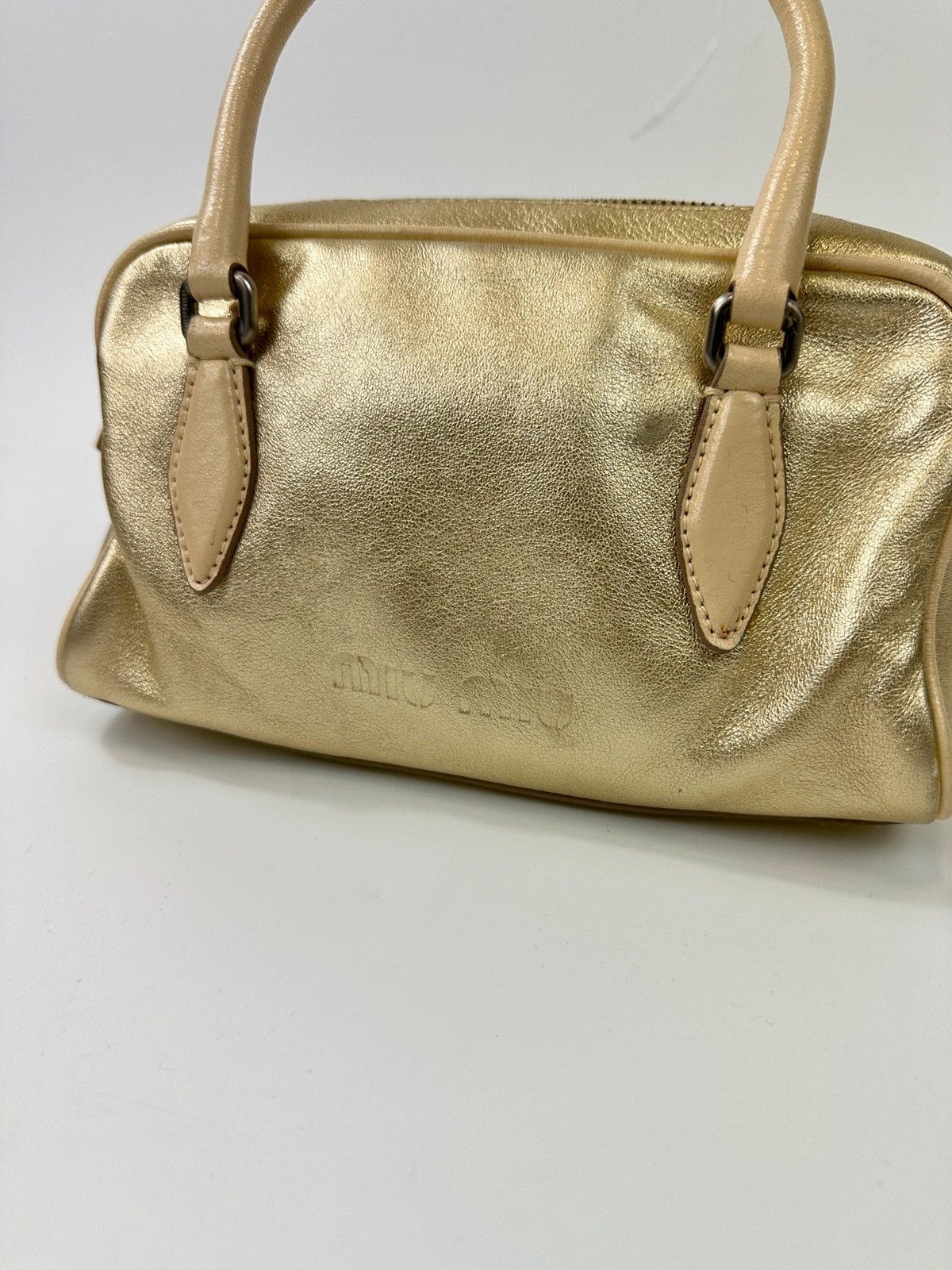 Miu Miu Miu Miu 90s Leather Gold Glitter Mini HandBag NanoSpeedy Size ONE SIZE - 15 Thumbnail