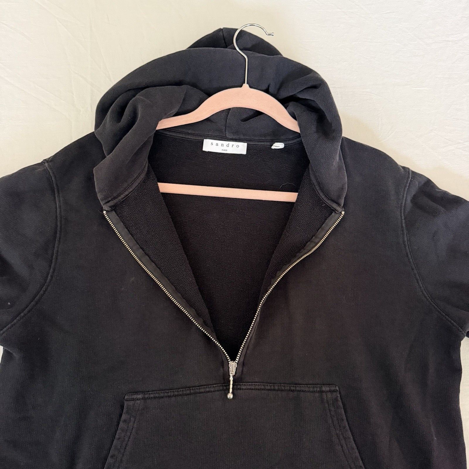 Sandro Sandro Paris Womens L Black Half Zip Hoodie Minimalist Size L / US 10 / IT 46 - 7 Thumbnail