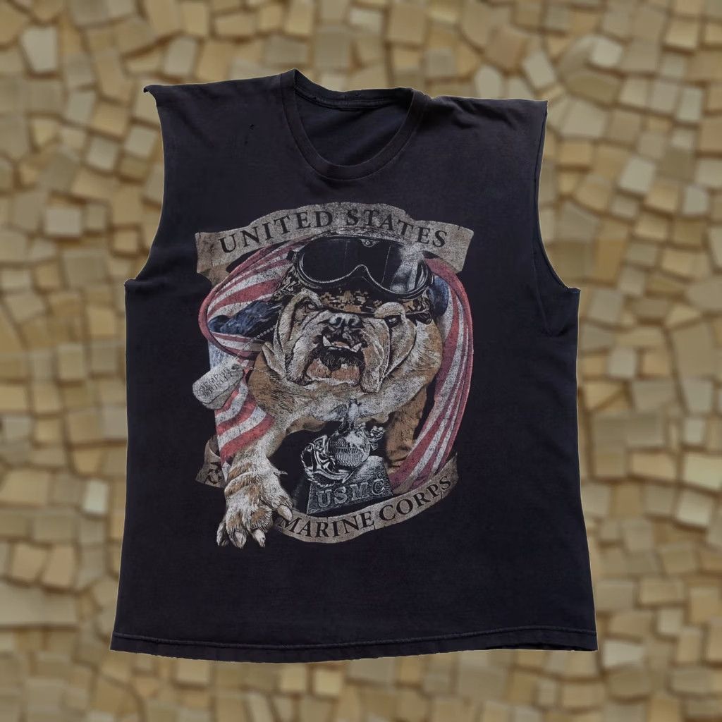 Fruit Of The Loom USMC GRAPHIC FADED SLEEVELESS BLACK T SHIRT L Size US L / EU 52-54 / 3 - 1 Thumbnail