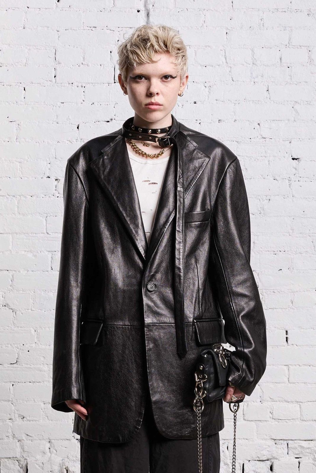 R13 Belt Collar Leather Jacket Small Size S / US 4 / IT 40 - 1 Thumbnail