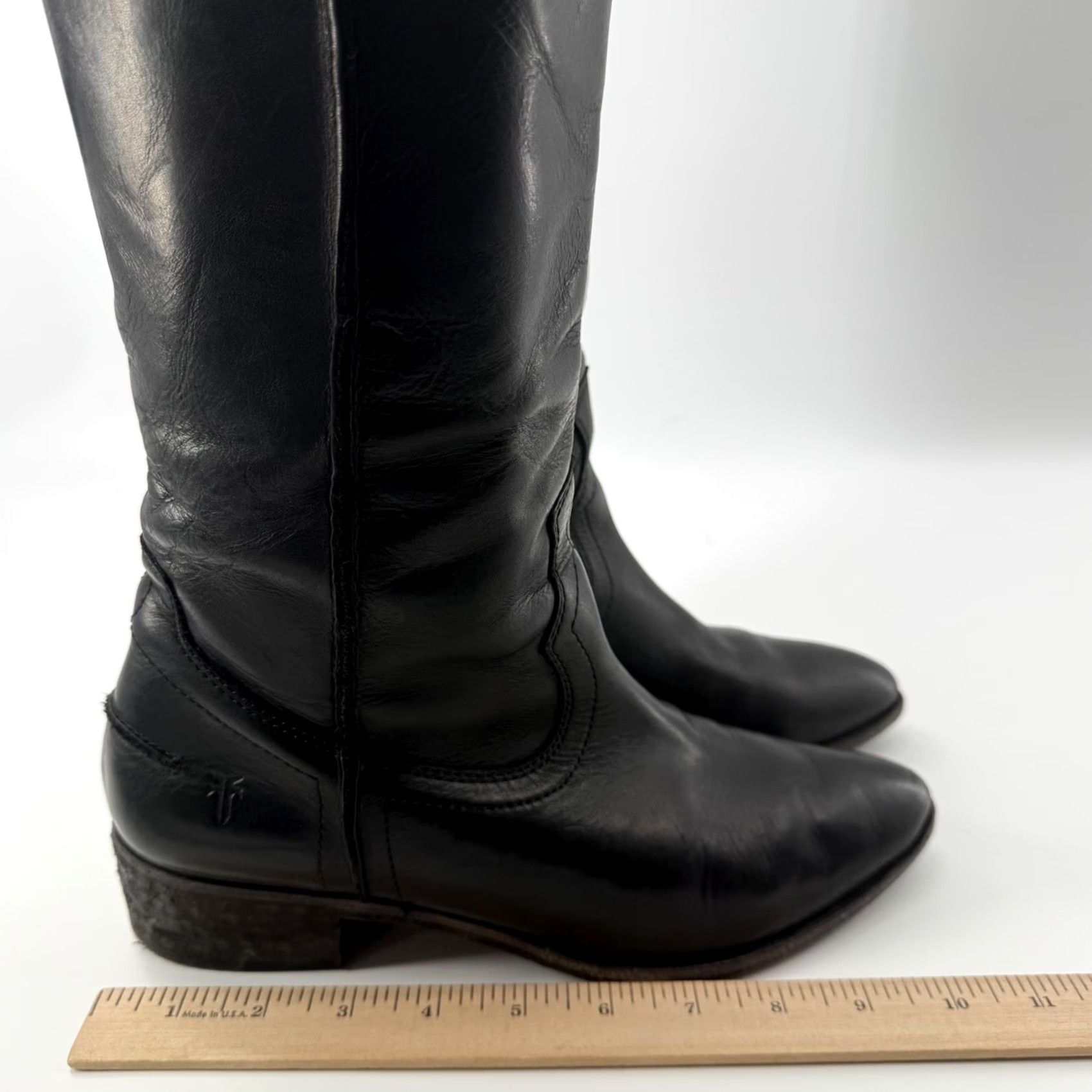 Frye Frye Ray Seam Tall Boots Leather Knee High Pointed Toe Block Heel 9M Black Women Boots with Box Size US 9 / IT 39 - 6 Thumbnail