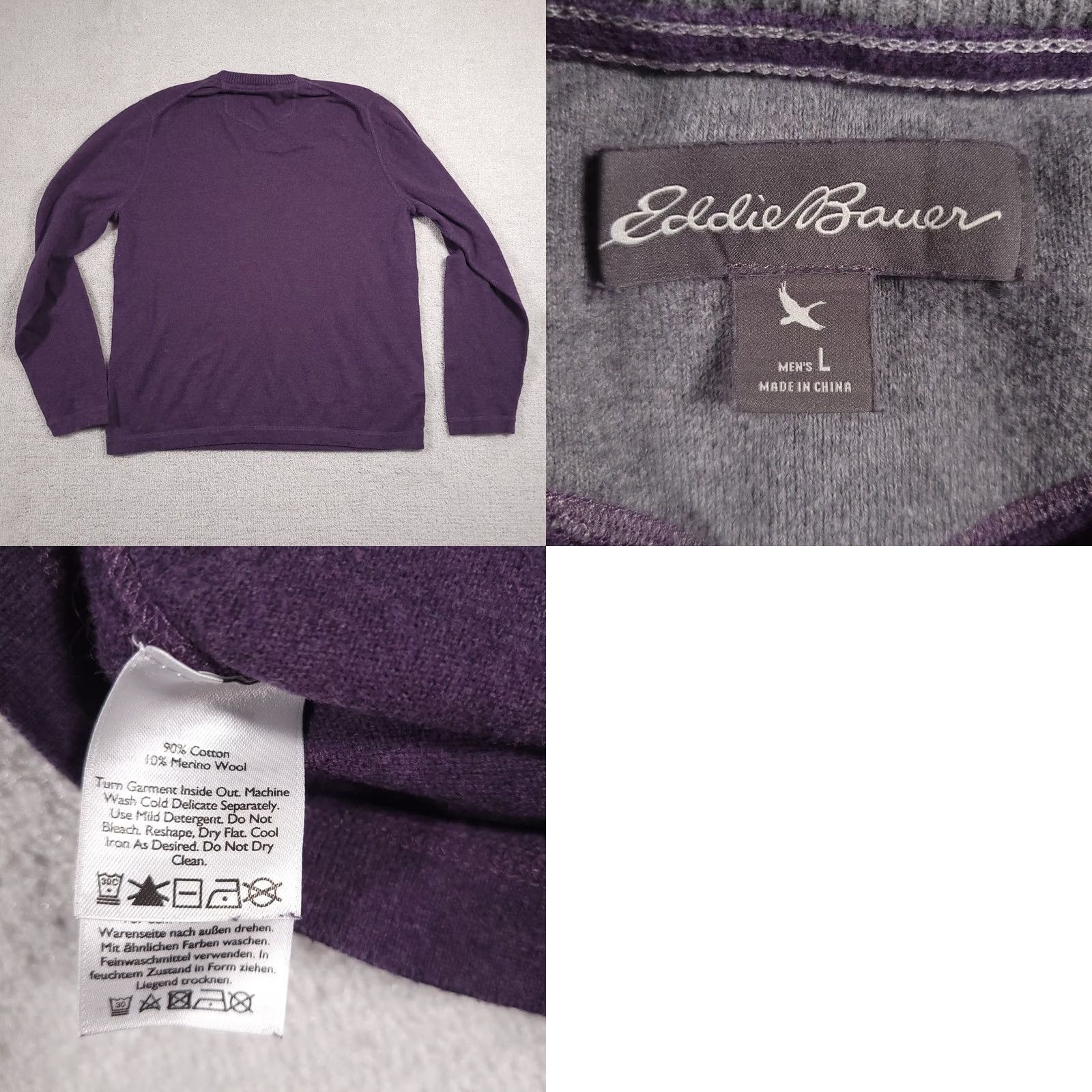 Eddie Bauer Eddie Bauer Sweater Mens Large Purple V-Neck Long Sleeve Knit Pullover Merino Wool Blend Shirt Size US L / EU 52-54 / 3 - 8 Thumbnail