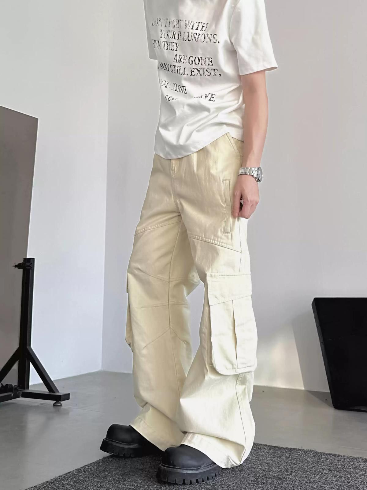 Other Beige Wide Leg Cargo Pants, Loose Fit Utility Pants Size US 32 / EU 48 - 5 Thumbnail