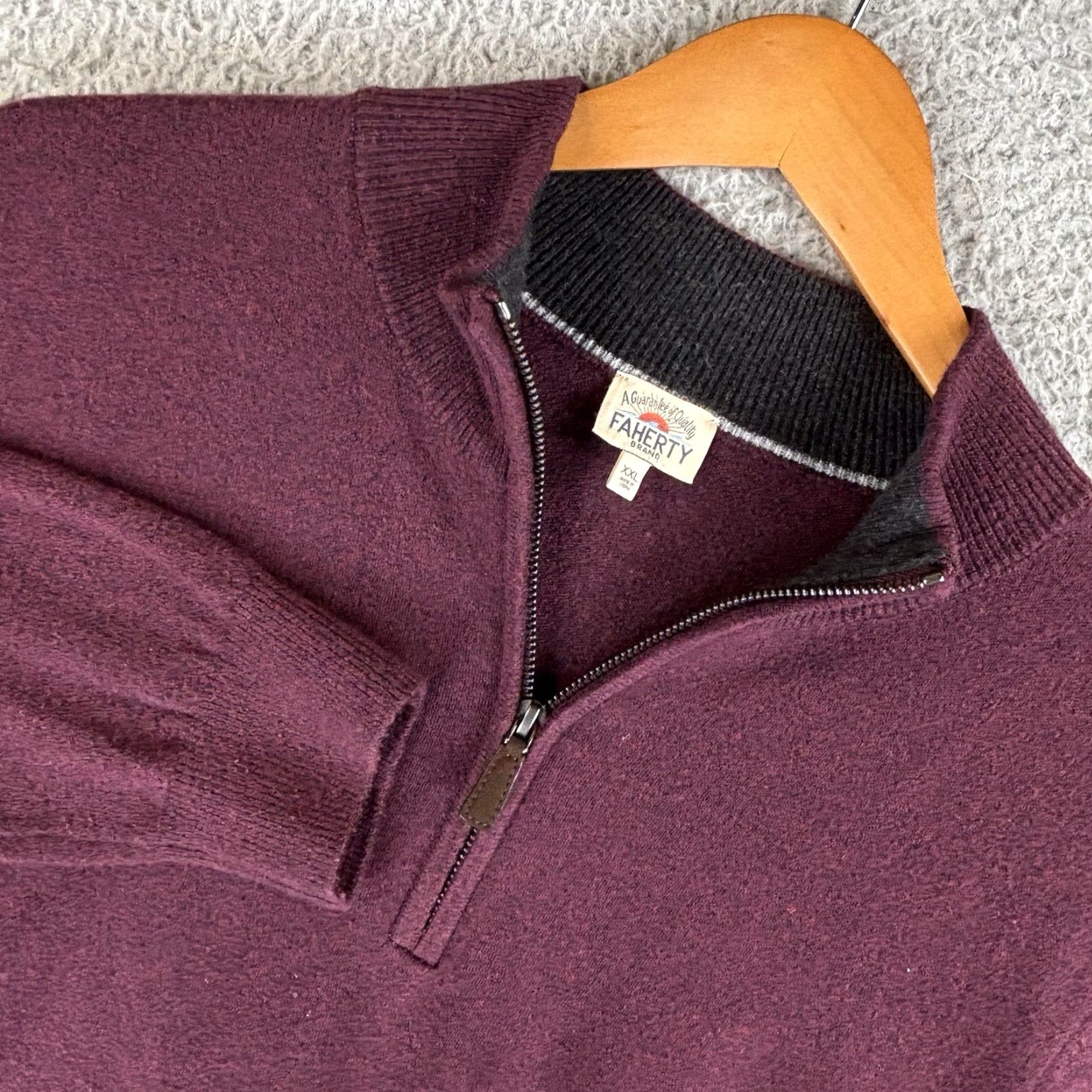 Faherty Faherty Sweater Mens 2XL Burgundy 1/4 Zip Preppy Soft Cotton Size US XXL / EU 58 / 5 - 2 Thumbnail