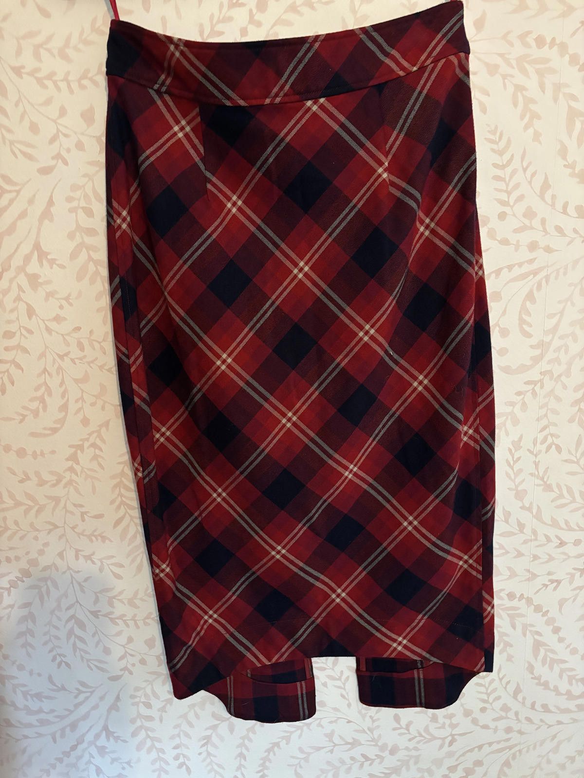 Free People NEW Free People Geometric Precision Red Plaid Pencil Skirt 8 Size 30" / US 8 / IT 44 - 2 Thumbnail