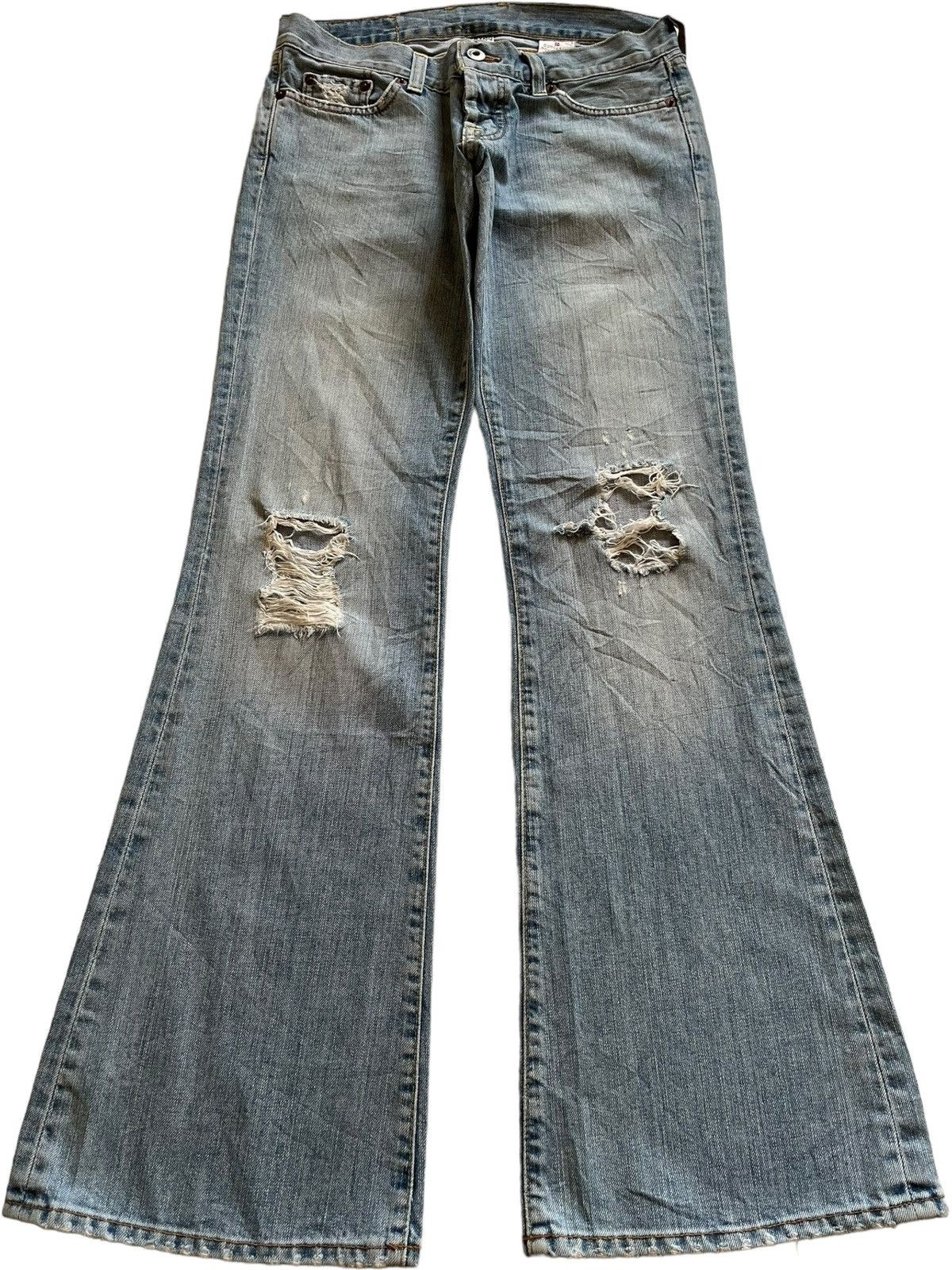 Japanese Brand SALES🔥Vintage Japanese Brand Blue Wash Distress Flare Jeans Size 29" - 1 Thumbnail