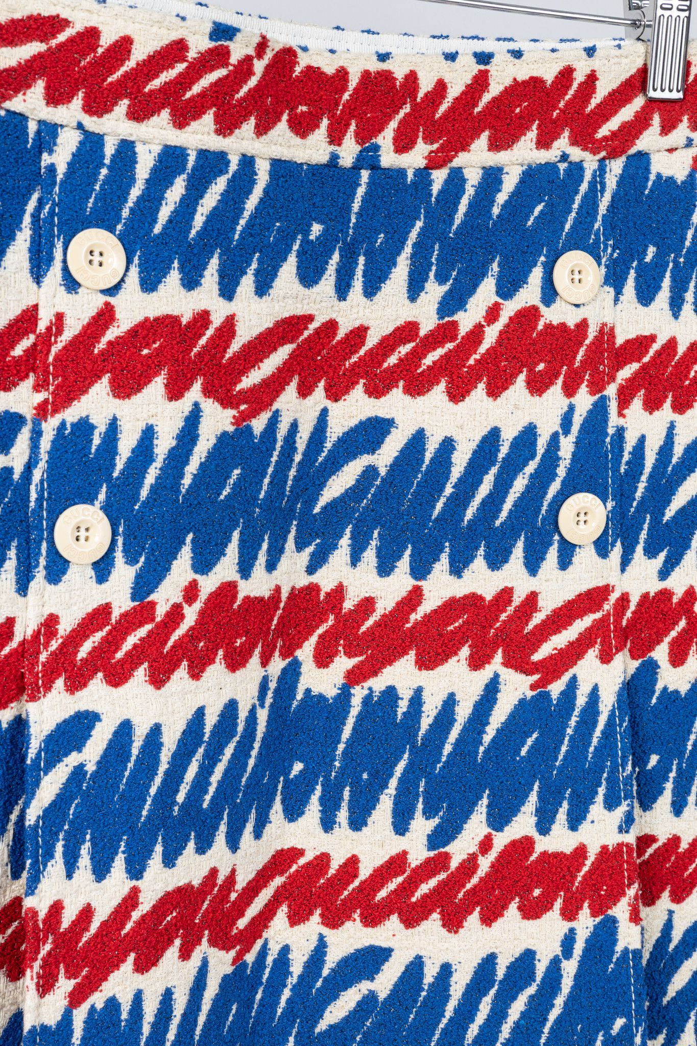 Gucci Gucci Ivory, Blue & Red Script-Print Cotton-Tweed Mini Skirt Size 26" / US 2 / IT 38 - 6 Thumbnail