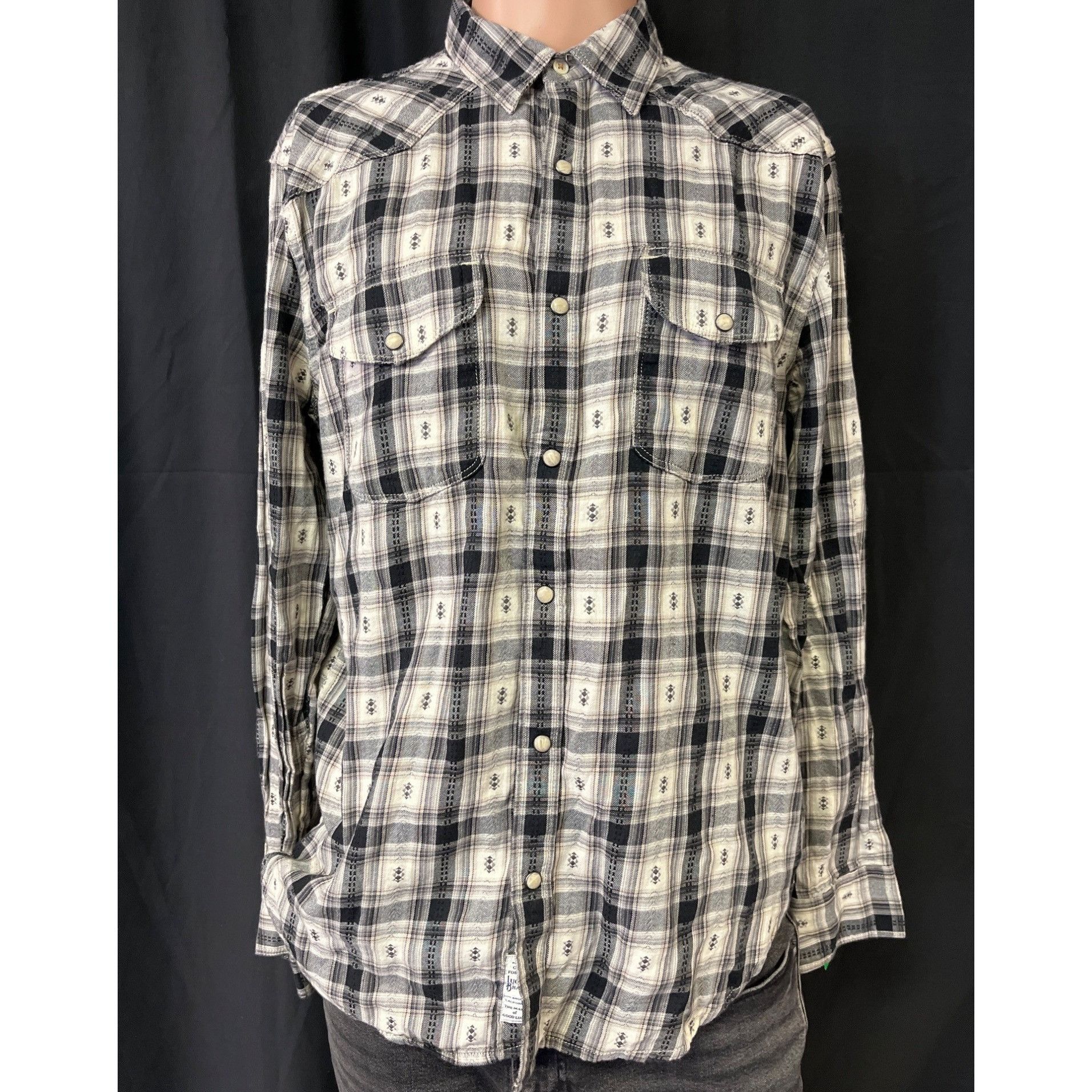 Lucky Brand Lucky Brand Men's Black Plaid Shirt/Pearl Snaps Sz M SKU 466 Size US M / EU 48-50 / 2 - 1 Thumbnail