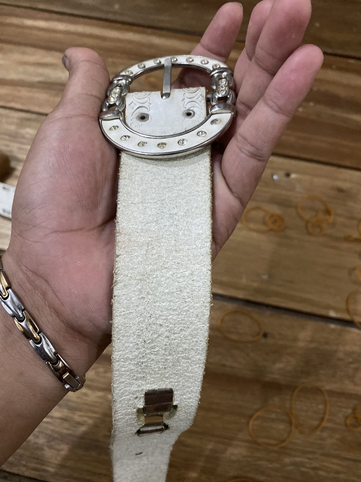 Leather × Vintage Y2K belt vintage leather white rhinestone Size ONE SIZE - 5 Thumbnail
