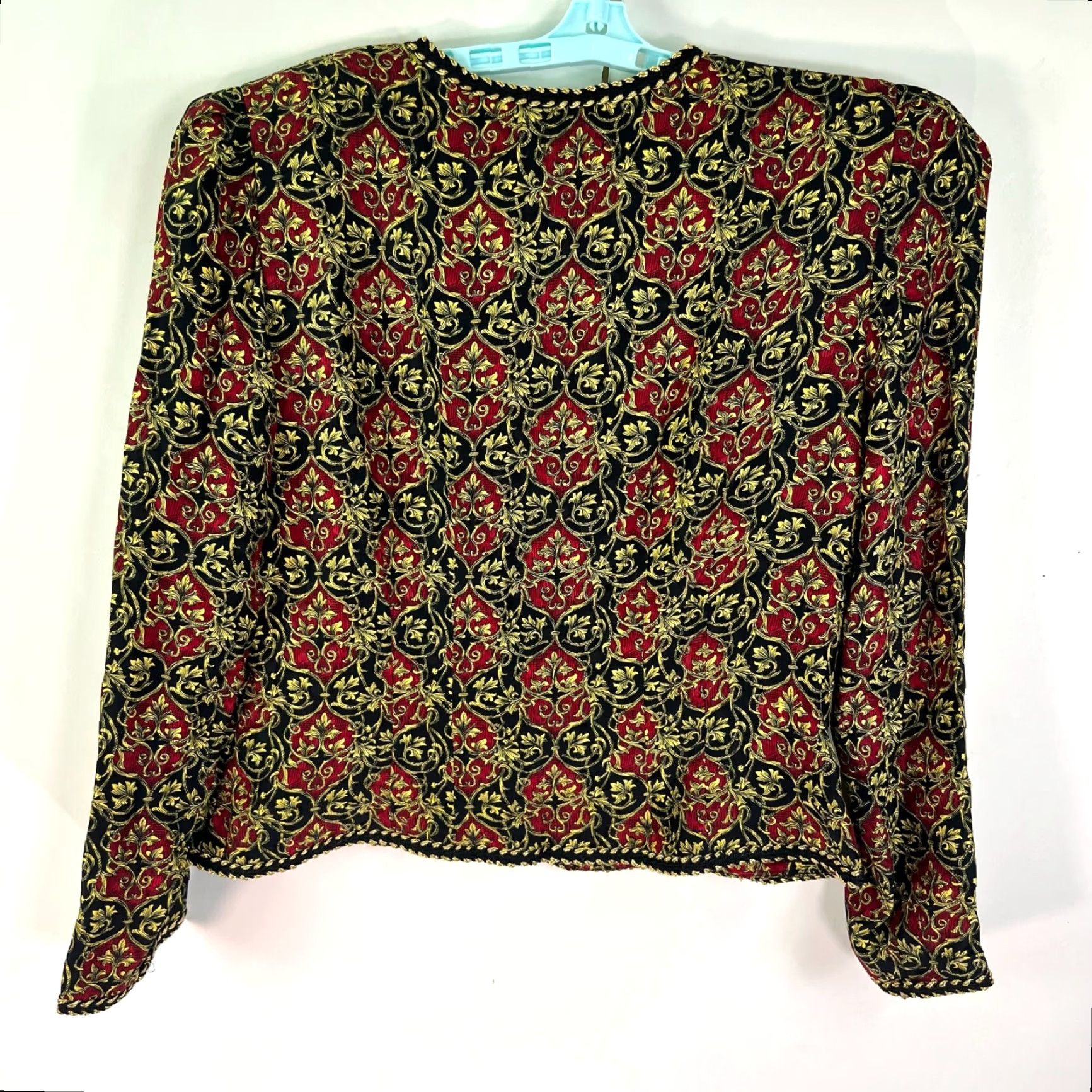 MAGGY LONDON MAGGY LONDON 100% Silk Jacket Blazer Size 12 red/gold/black Rococo Pads light Size XL / US 12-14 / IT 48-50 - 6 Thumbnail