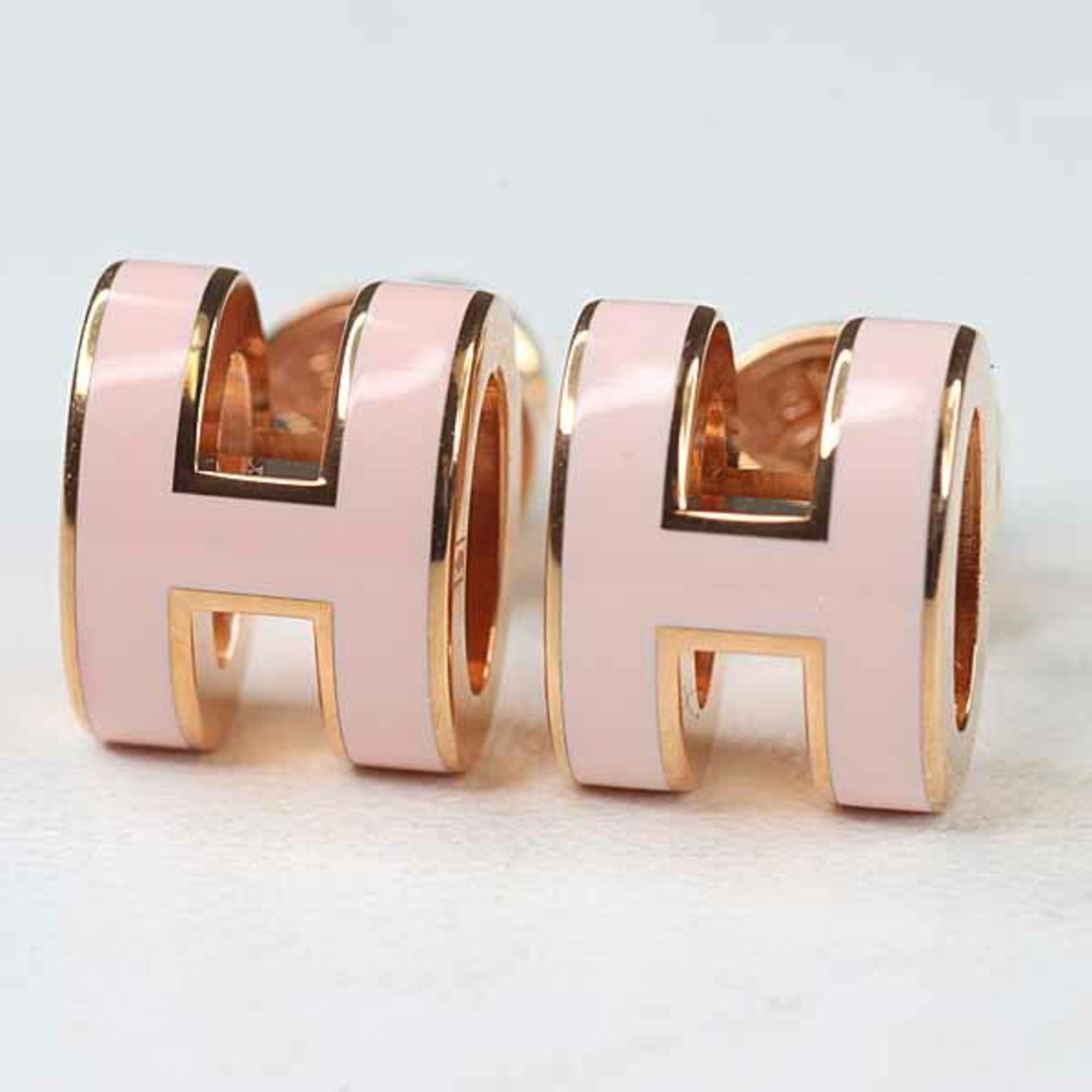 Hermes Hermes Earrings "Mini Pop H" Ash Lacquer Metal Rose Dragee Golden Unused Size ONE SIZE - 1 Thumbnail