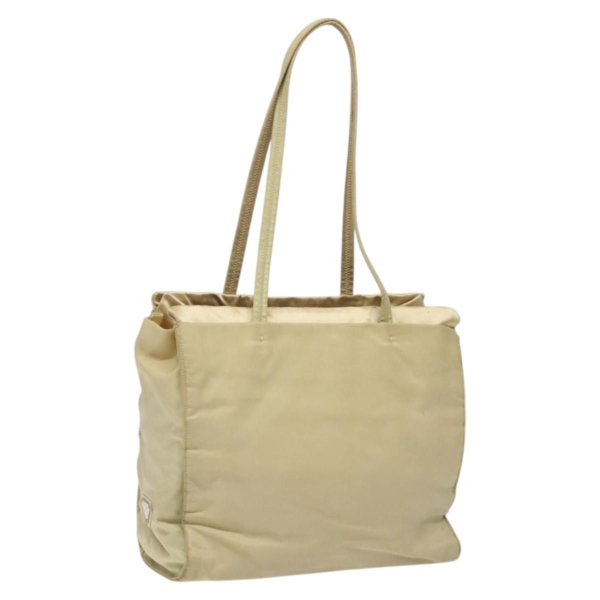 Prada Tote Bag Nylon Beige Auth Bs24173, Women's