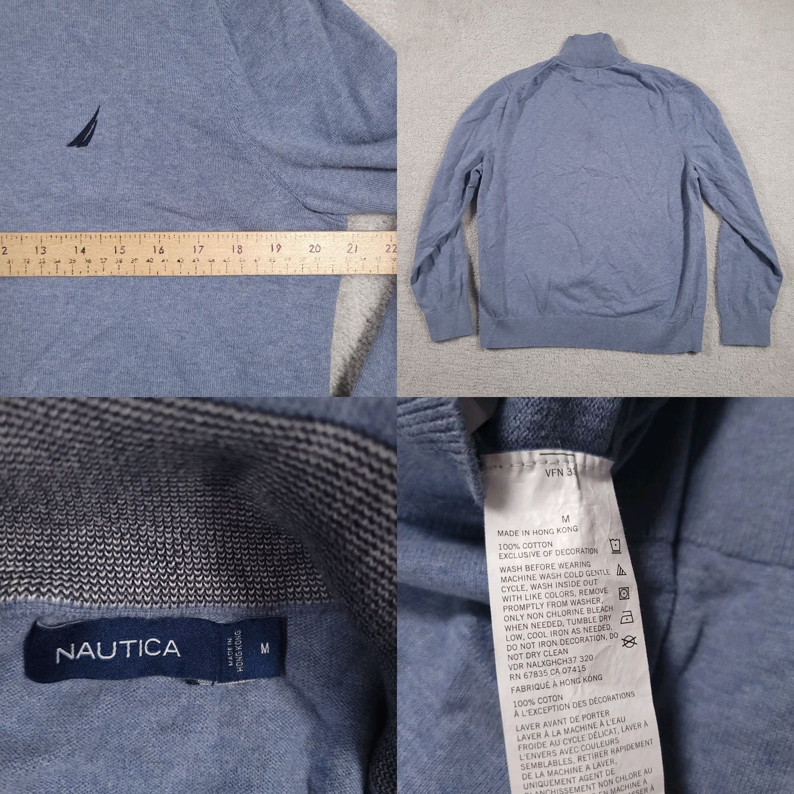 Nautica Nautica 1/4 Zip Pullover Sweater Mens Medium Light Blue Knit Slim Mock Neck Size US M / EU 48-50 / 2 - 8 Thumbnail