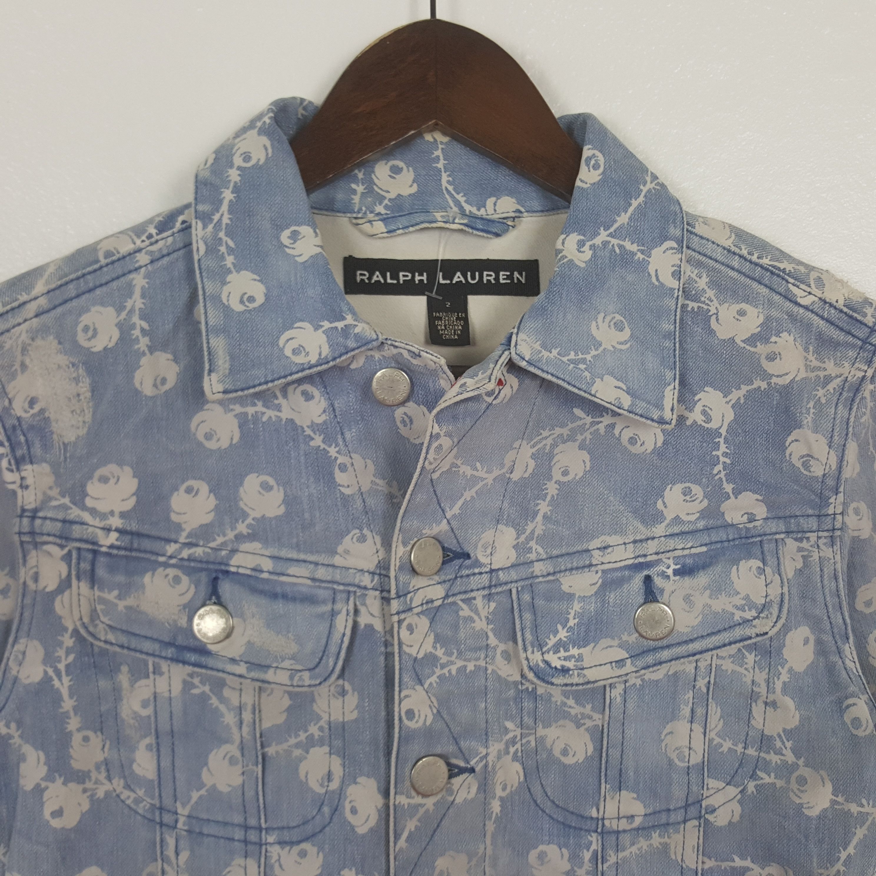 Ralph Lauren Vintage Ralph Lauren Flowers Denim Jacket Size XXS / US 00 / IT 34 - 2 Thumbnail