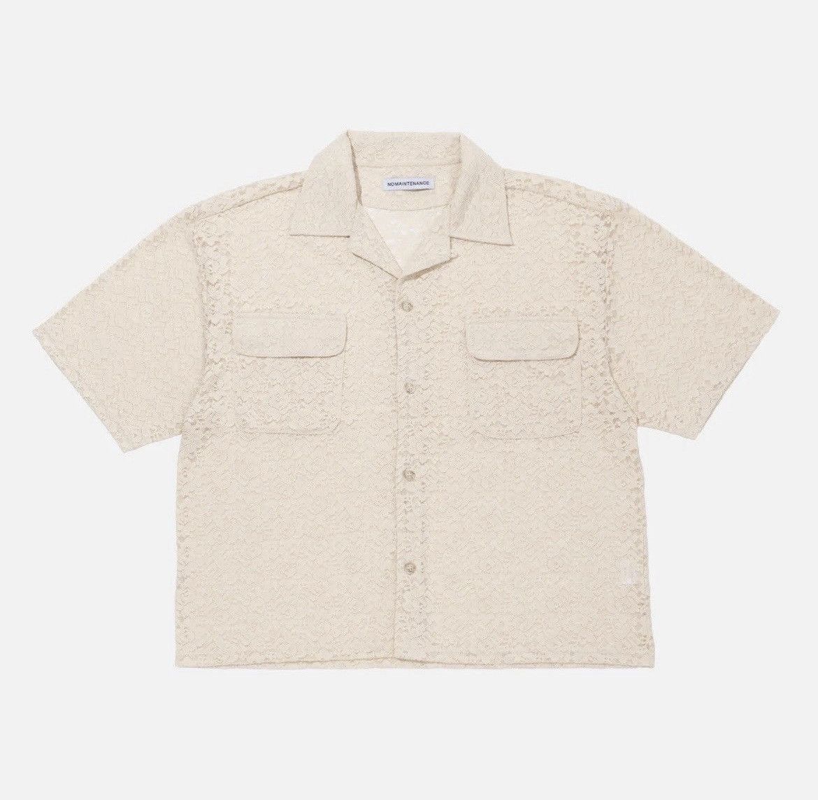 image of No Maintenance “Ley” Cream Lace Camp Collar Shirt in White, Men's (Size XS)