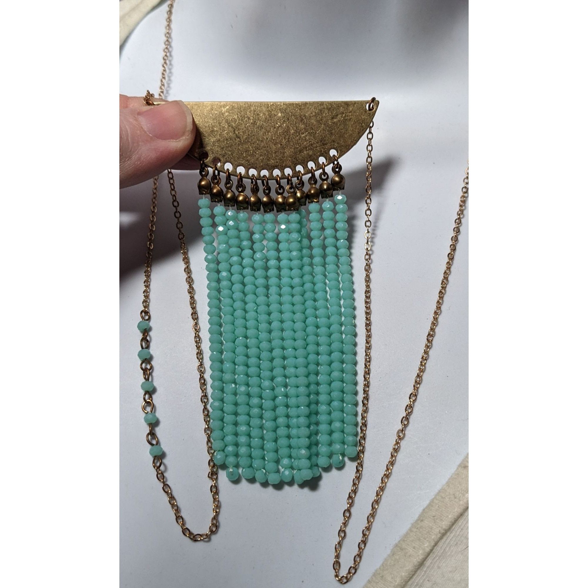 Other Jane Marie Gold Tone Blue Glass Pendant Fringe Necklace Size ONE SIZE - 9 Thumbnail
