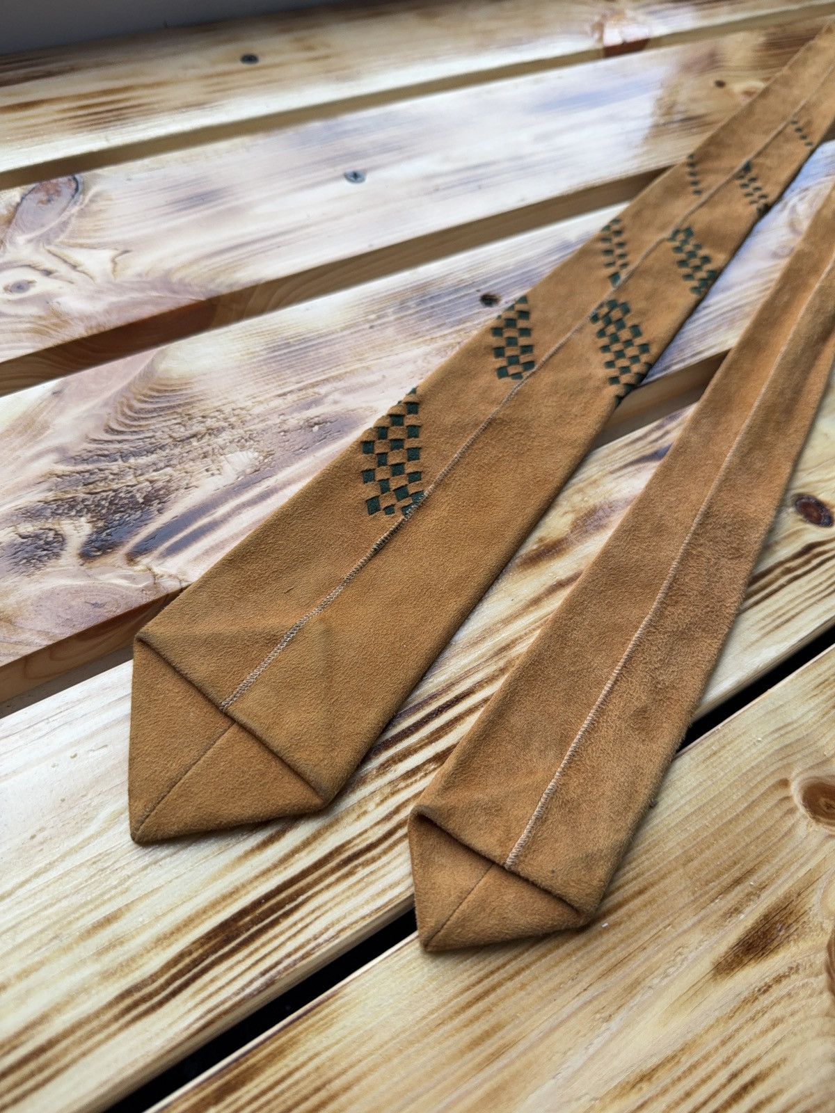 Vintage Retro Vintage Suede Tie Checkered Racing Flag Archive 70s Size ONE SIZE - 8 Thumbnail