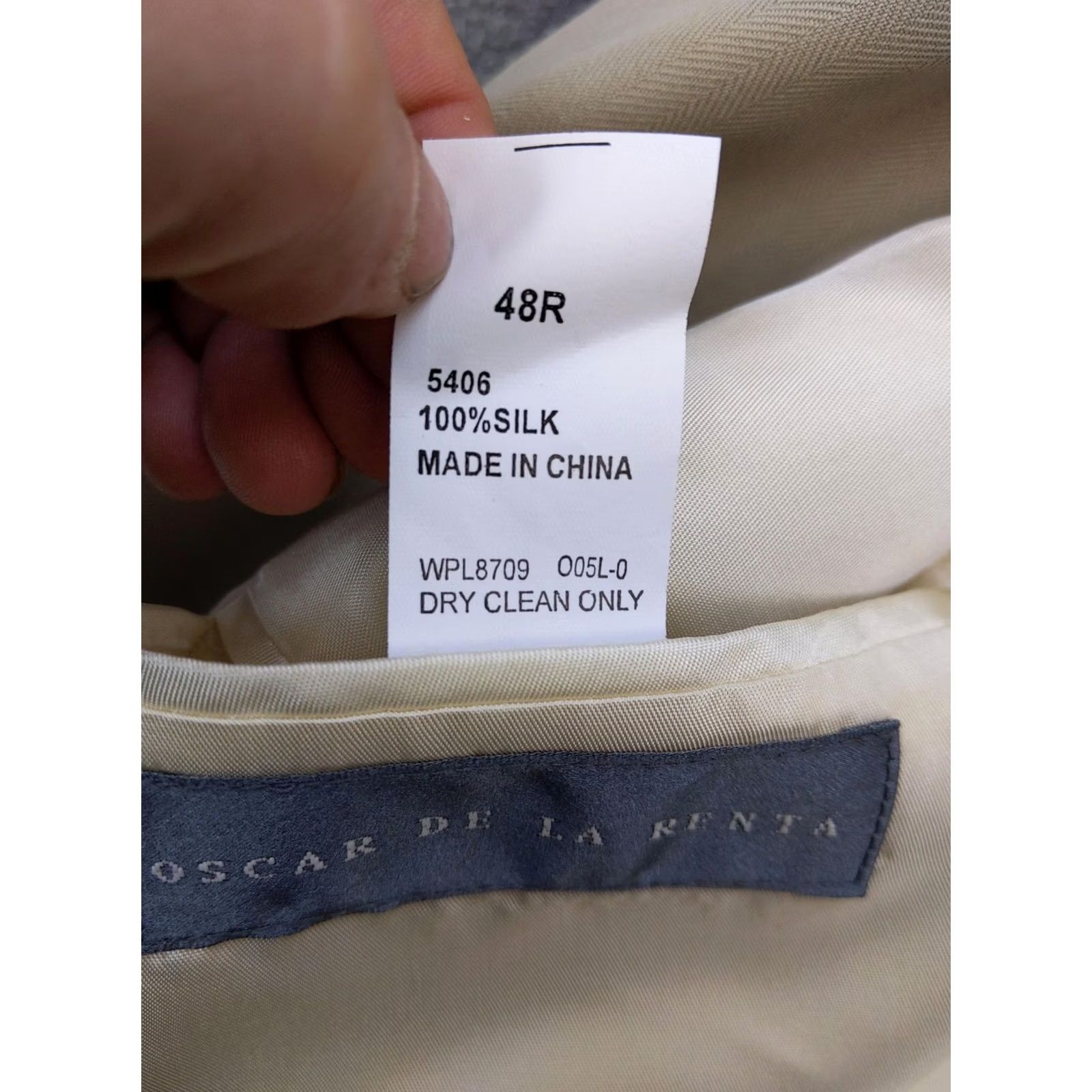 Oscar De La Renta Oscar de la Renta Blazer Mens 48R Beige 100% Silk Herringbone Sport Coat Jacket Size 48R - 6 Thumbnail