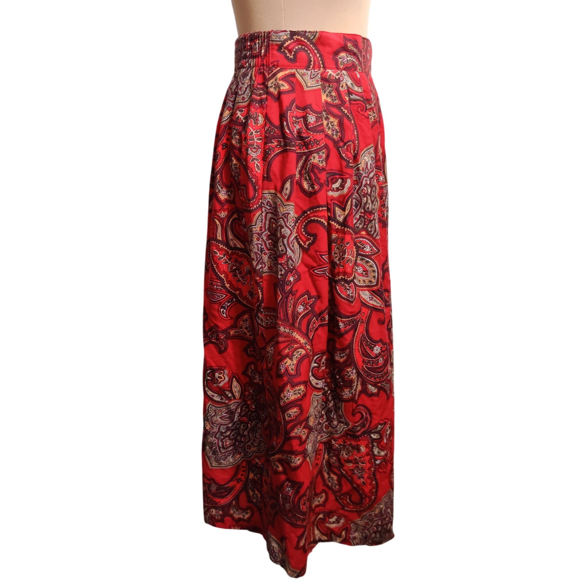 Vintage Kathie Lee 10 Vintage Red Paisley High Waist Midi to Maxi Sk Size 32" / US 10 / IT 46 - 2 Thumbnail