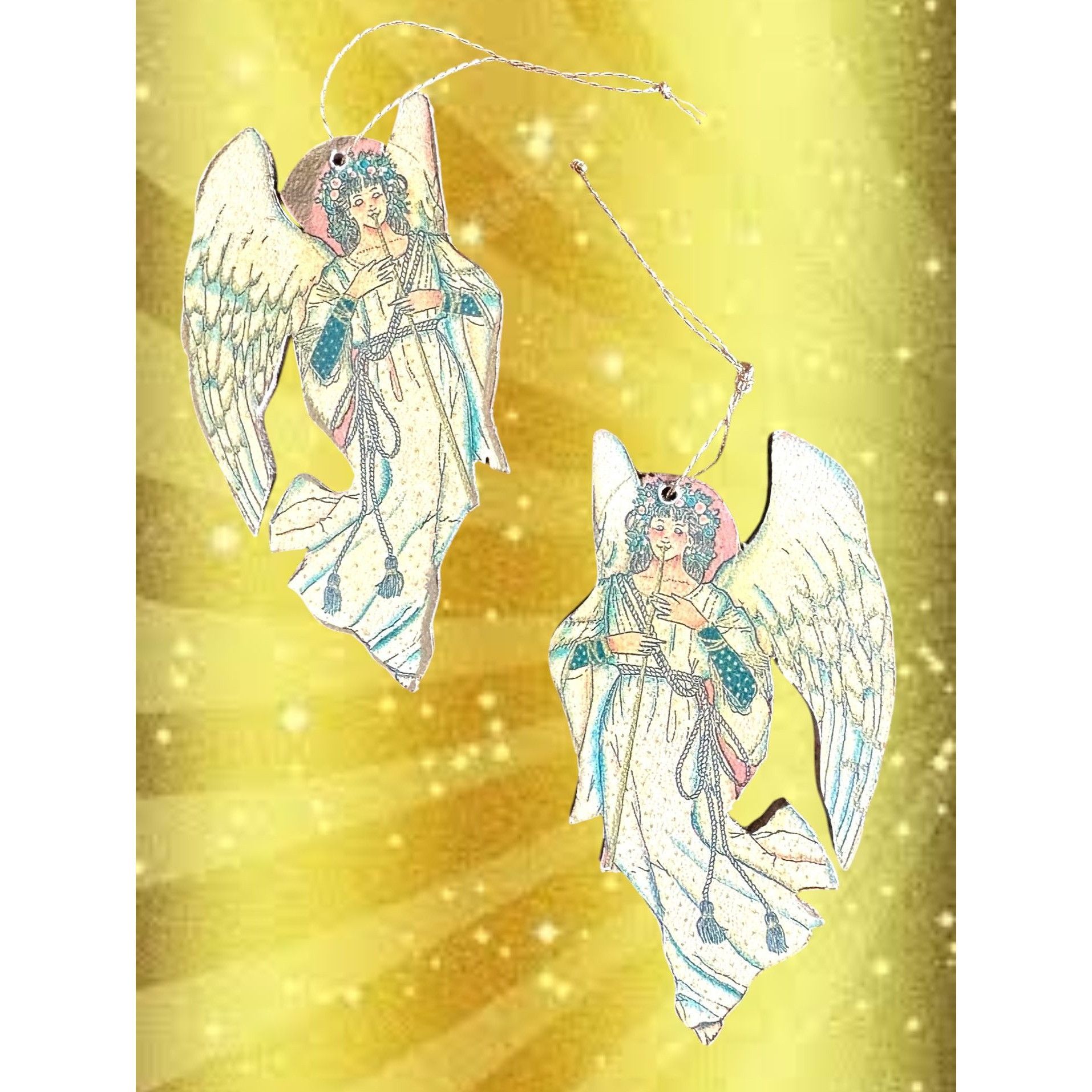 Handmade × Vintage VTG Decopage Angel Ornaments Set of 2 Wood Handmade Christma Size ONE SIZE - 11 Thumbnail