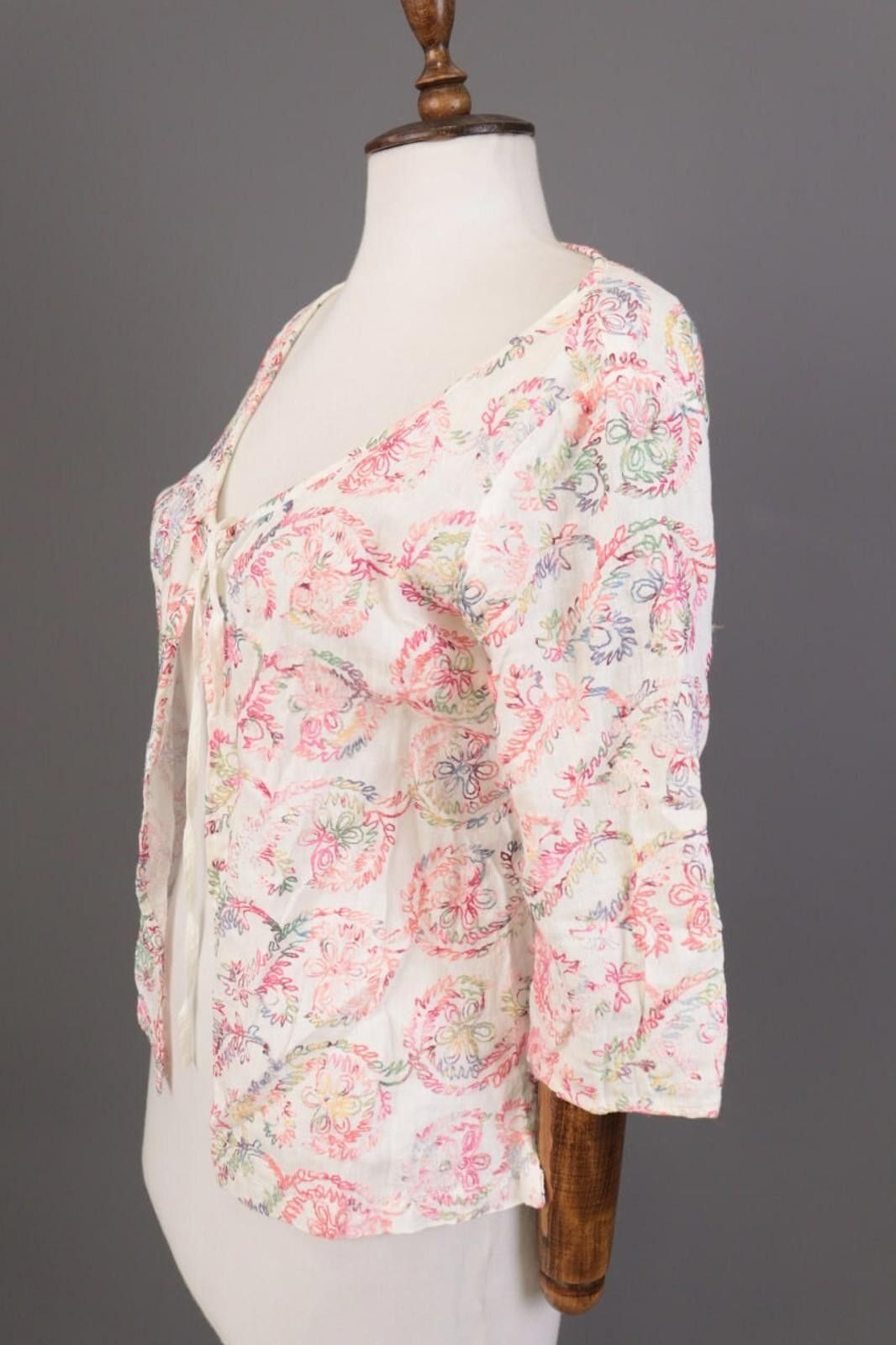 120% Lino 120% Lino White Linen Flroal Drawstring Top Shirt Size 42 Size M / US 6-8 / IT 42-44 - 7 Thumbnail
