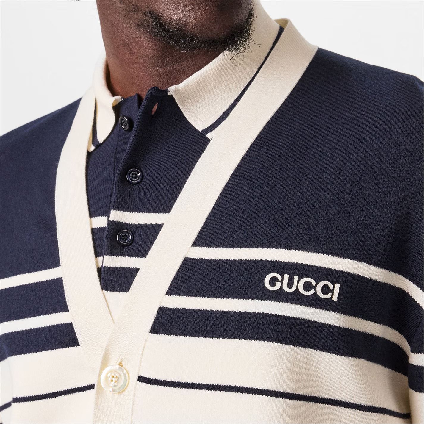 Gucci o1g2r1mq0426 Striped Knit Cotton Cardigan in White/Navy Size US S / EU 44-46 / 1 - 4 Thumbnail
