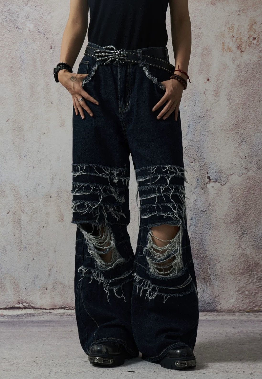 Japanese Brand × Vintage Avant garde fashion punk damage distressed ripped jeans Size US 28 / EU 44 - 1 Thumbnail