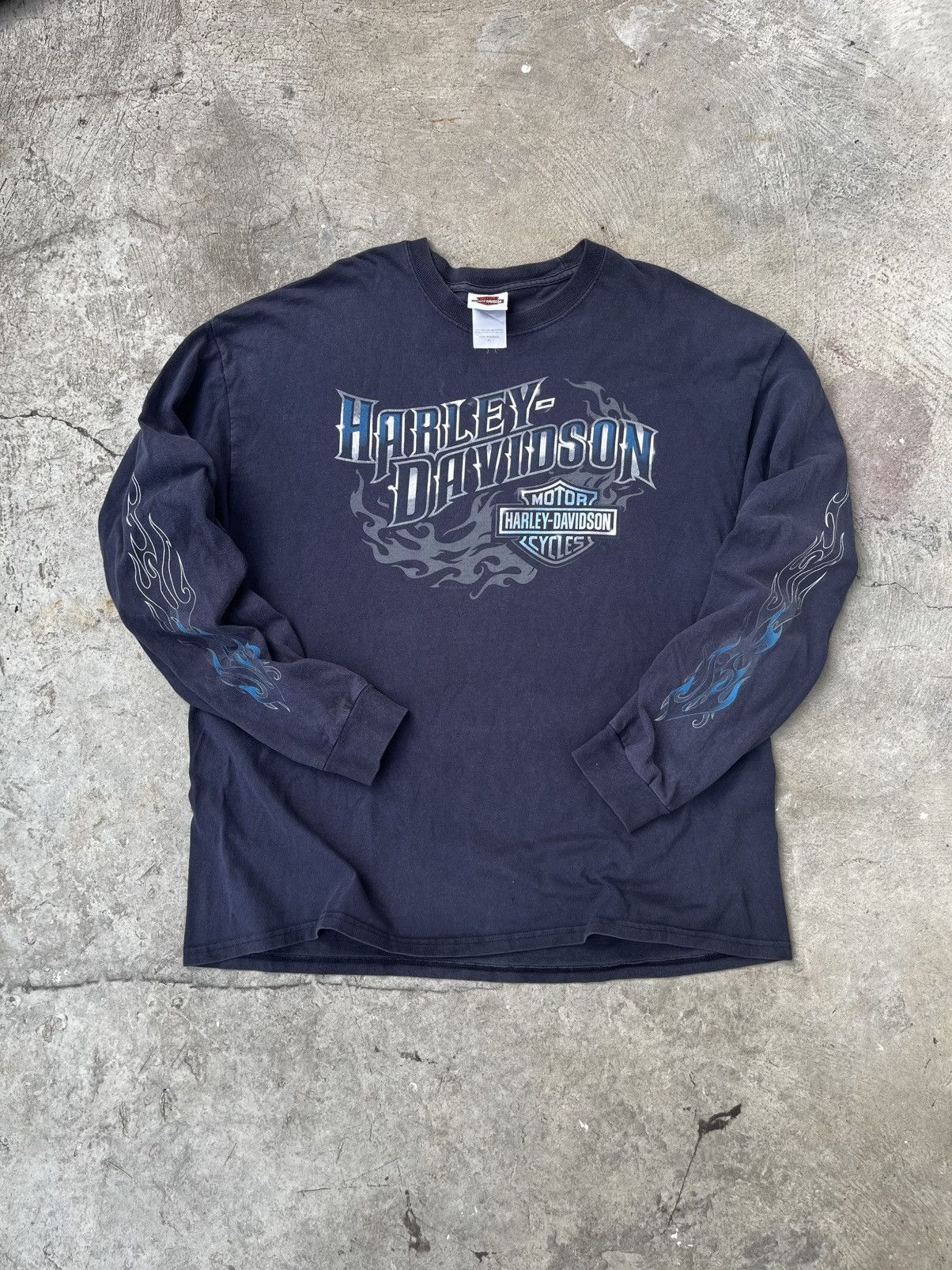 Harley Davidson 90s Harley Davidson blue flame long sleeve shirt