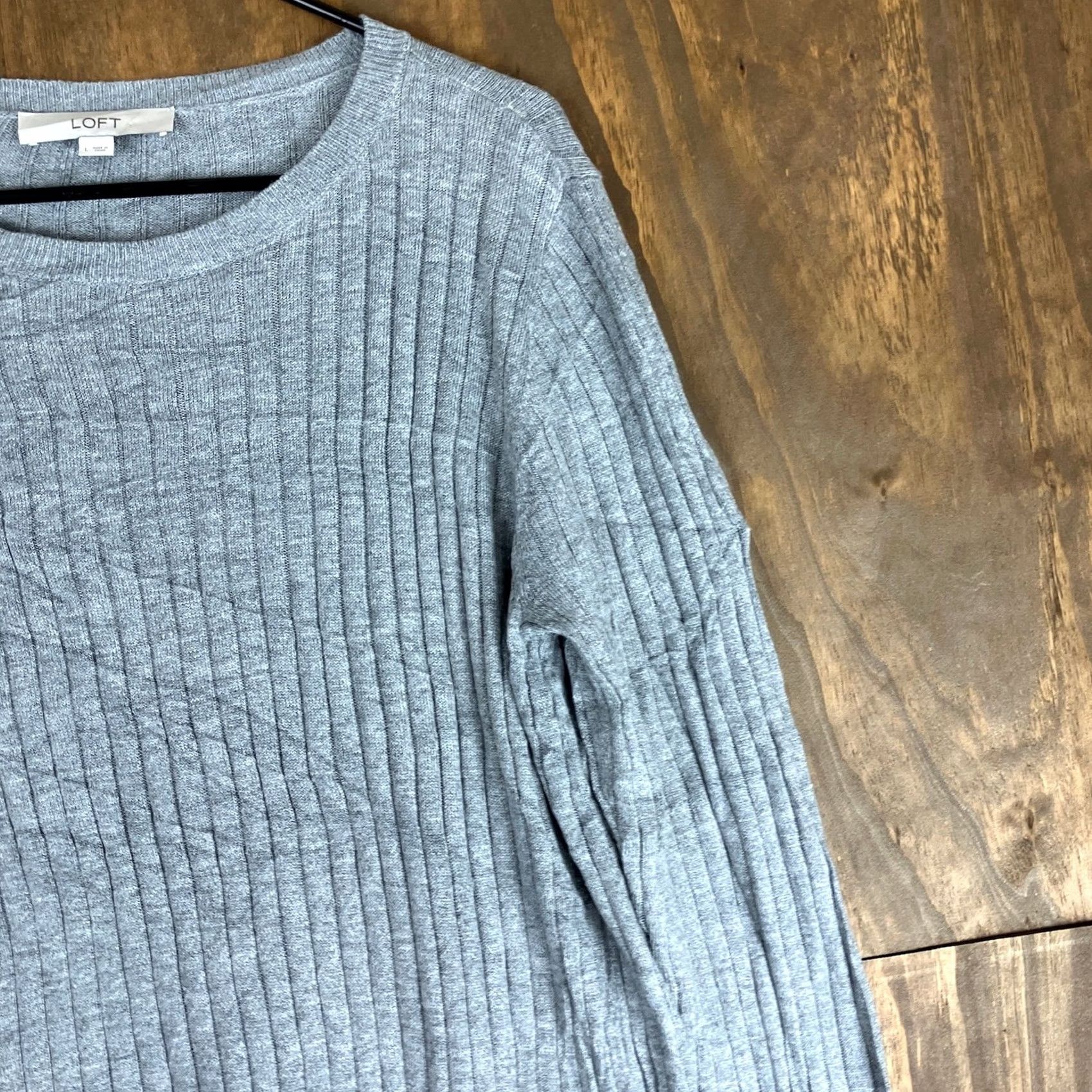 Loft LOFT Womens Sweater Gray White Ribbed Lace Trim Crew Neck Long Sleeve Large Size L / US 10 / IT 46 - 5 Thumbnail