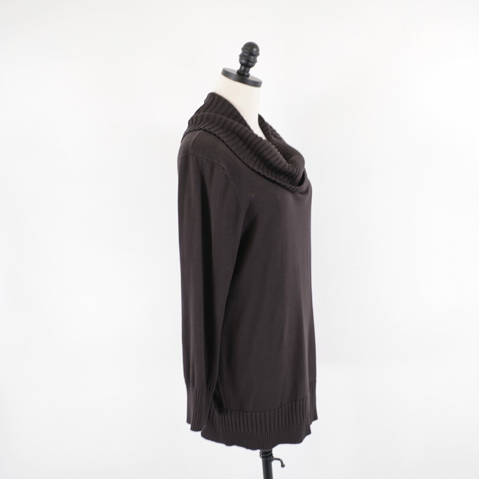 Designer Cable & Gauge Chocolate Brown Ribbed Cowl Neck XL Sweater Ra Size XL / US 12-14 / IT 48-50 - 7 Thumbnail