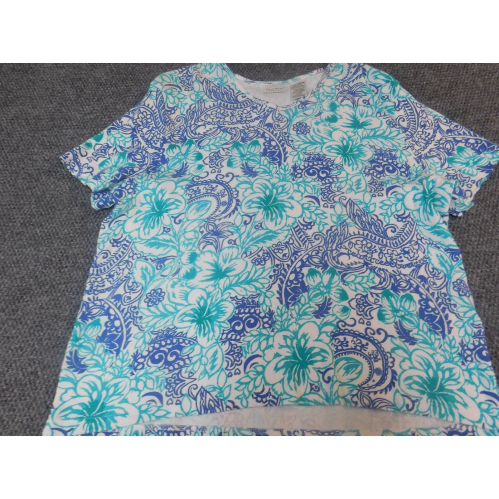 Vintage White Stag Blouse Womens 22W Plus Pullover Crew Neck Short Sleeve Polyester Rayon Geometric Ruffle Stretch Casual Classic Vintage: No (if included) Size 3XL / US 20-22 - 3 Thumbnail