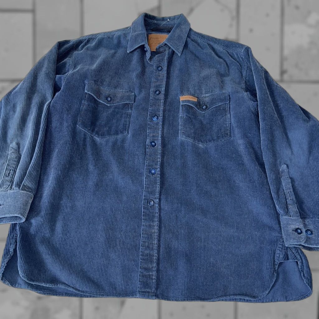Vintage Powder River Outfitter Corduroy Shirt Men L Blue Button-Up Long Sleeve Size US L / EU 52-54 / 3 - 1 Thumbnail