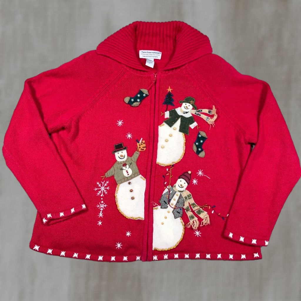Vintage VINTAGE Tiara International Christmas Cardigan Women XL Red Knit Heavyweight Ugly 90s Snowman Size XL / US 12-14 / IT 48-50 - 1 Thumbnail