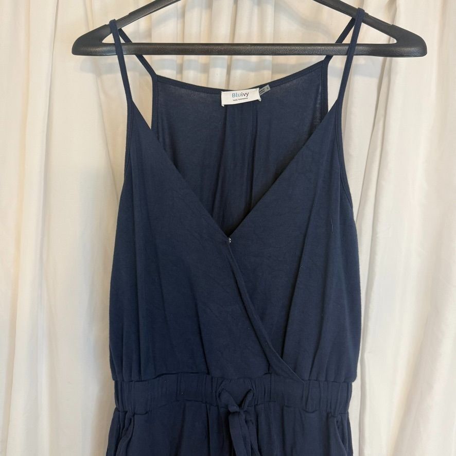 Other Bluivy Navy Surplice Jersey Jumpsuit Adjustable Waist Tie & Size 27" / US 4 / IT 40 - 4 Thumbnail